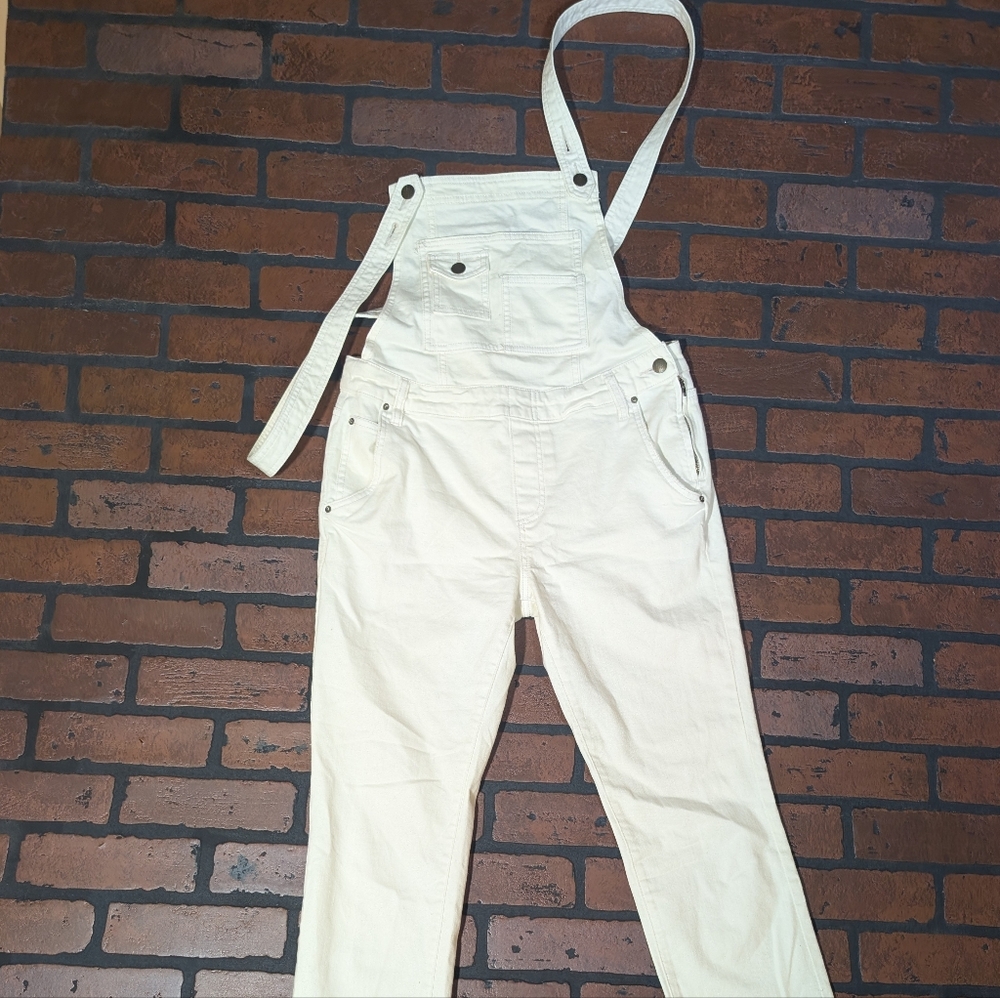 Free People Bone Open‎ Back Coverall Jumpsuit | Low Front Boho Overalls 29 waist
